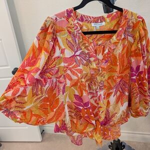 Rose & Olive Women's Floral Blouse - Orange and Pink
